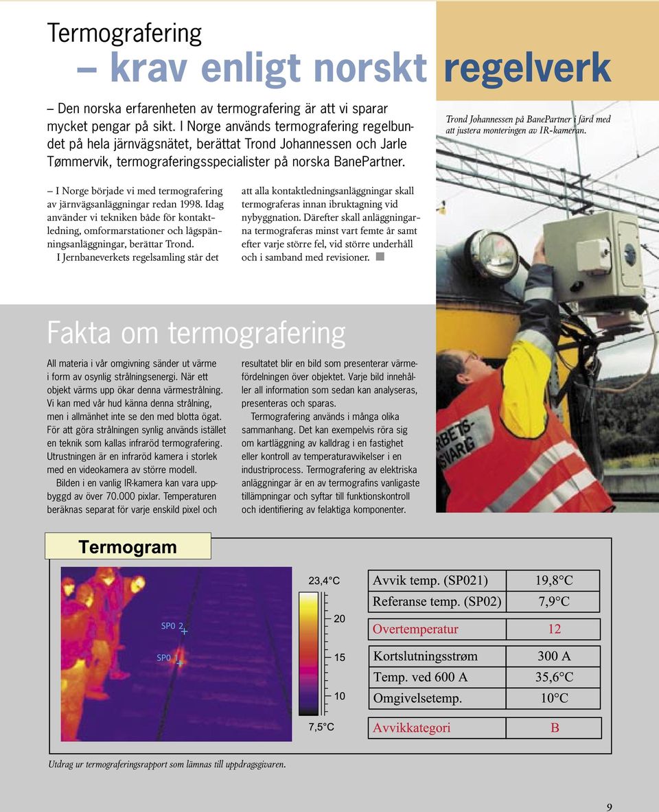 Trond Johannessen på BanePartner i färd med att justera monteringen av IR-kameran. I Norge började vi med termografering av järnvägsanläggningar redan 1998.