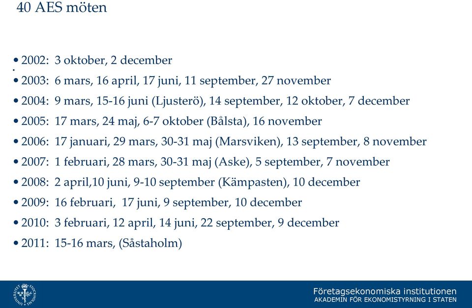 september, 8 november 2007: 1 februari, 28 mars, 30-31 maj (Aske), 5 september, 7 november 2008: 2 april,10 juni, 9-10 september (Kämpasten), 10