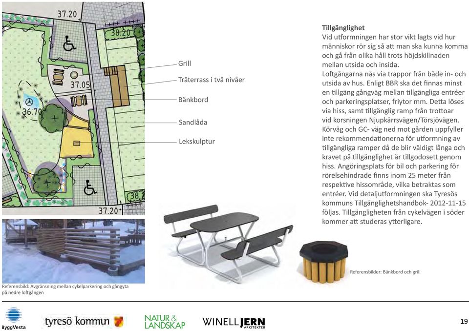 Enligt BBR ska det finnas minst en tillgäng gångväg mellan tillgängliga entréer och parkeringsplatser, friytor mm.