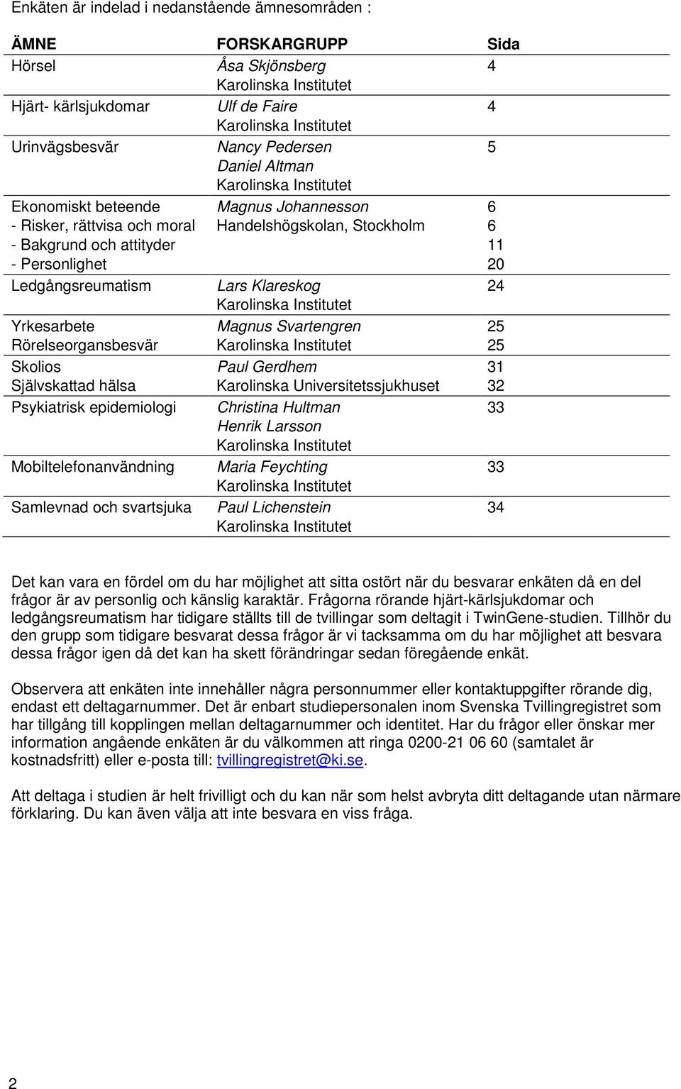 Ledgångsreumatism Lars Klareskog 24 Karolinska Institutet Yrkesarbete Rörelseorgansbesvär Magnus Svartengren Karolinska Institutet 25 25 Skolios Självskattad hälsa Paul Gerdhem Karolinska