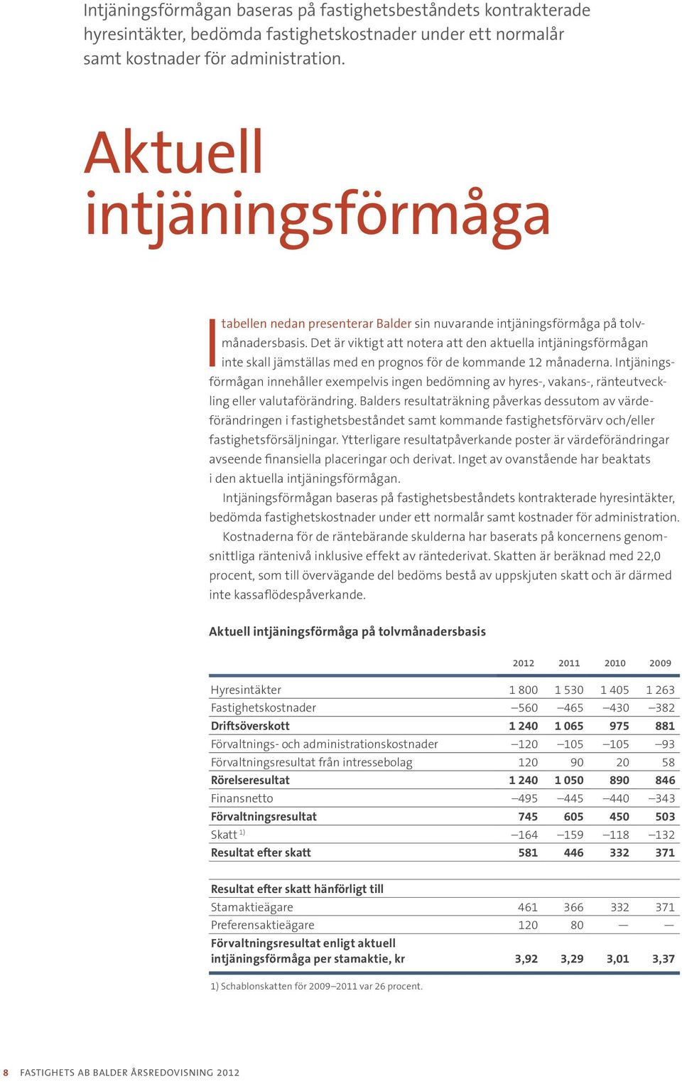 Det är viktigt att notera att den aktuella intjäningsförmågan inte skall jämställas med en prognos för de kommande 12 månaderna.