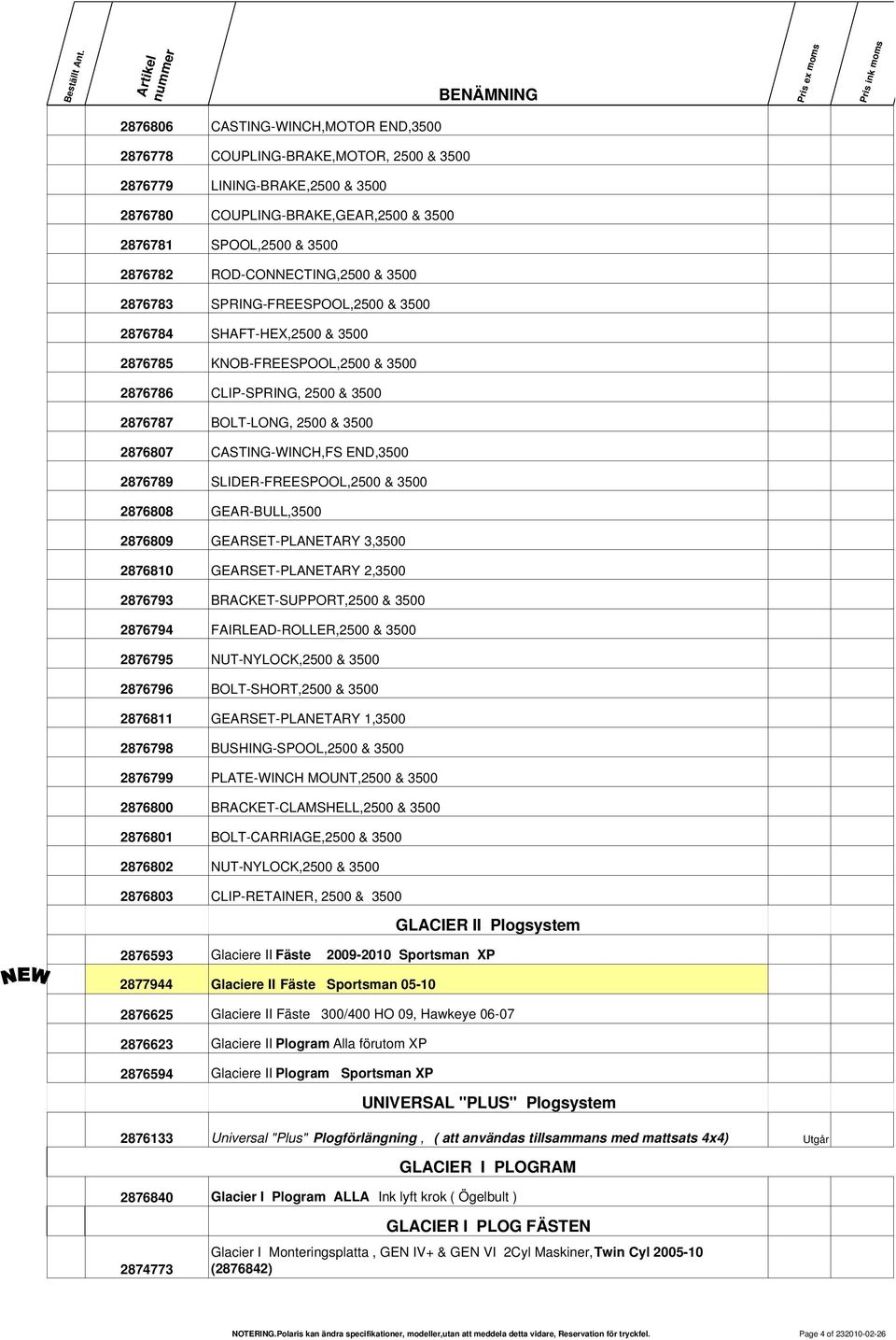 2876807 CASTING-WINCH,FS END,3500 2876789 SLIDER-FREESPOOL,2500 & 3500 2876808 GEAR-BULL,3500 2876809 GEARSET-PLANETARY 3,3500 2876810 GEARSET-PLANETARY 2,3500 2876793 BRACKET-SUPPORT,2500 & 3500