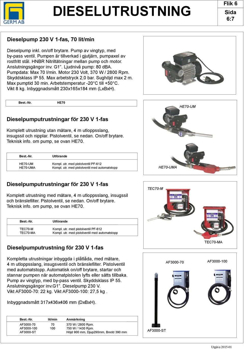 Sughöjd max 2 m. Max pumptid 30 min. Arbetstemperatur -20 C till +50 C. Vikt 8 kg. Inbyggnadsmått 230x165x184 mm (LxBxH).