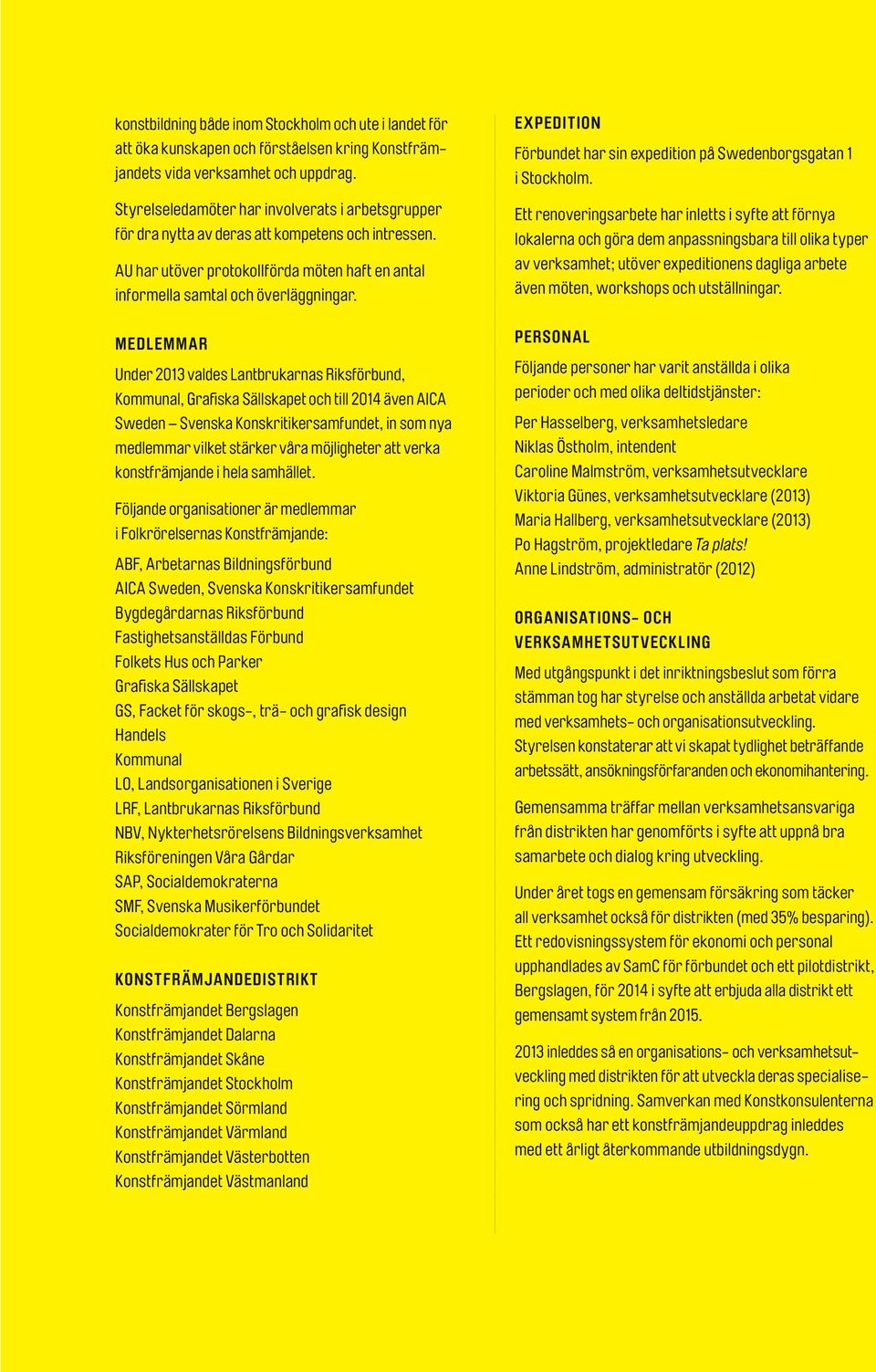 Medlemmar Under 2013 valdes Lantbrukarnas Riksförbund, Kommunal, Grafiska Sällskapet och till 2014 även AICA Sweden Svenska Konskritikersamfundet, in som nya medlemmar vilket stärker våra möjligheter