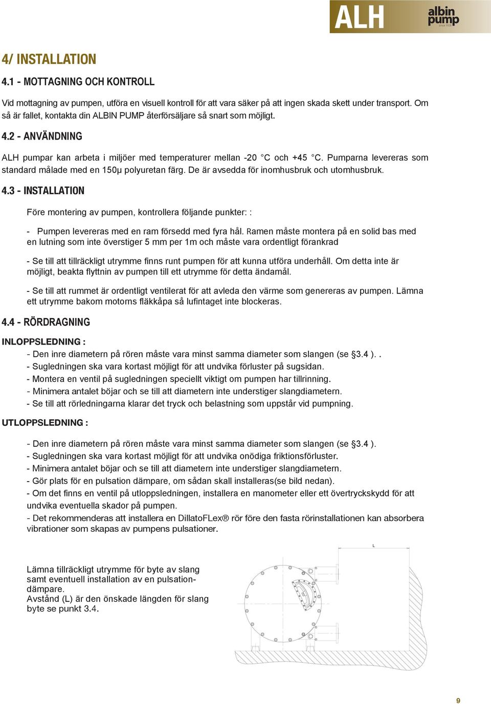 Pumparna levereras som standard målade med en 150µ polyuretan färg. De är avsedda för inomhusbruk och utomhusbruk. 4.