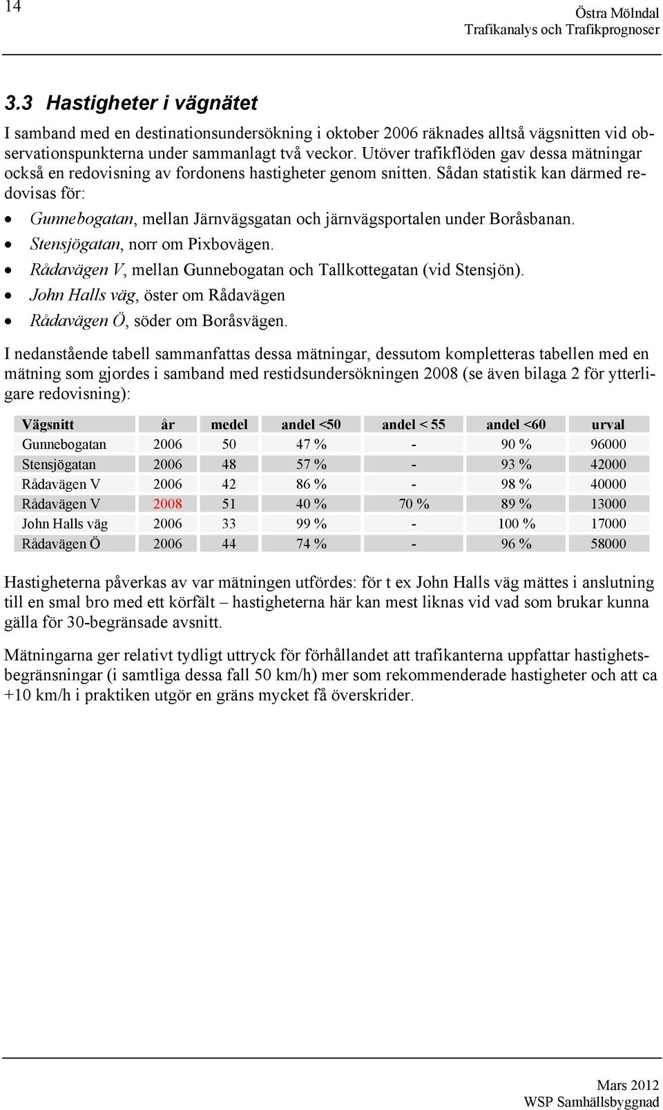 Sådan statistik kan därmed redovisas för: Gunnebogatan, mellan Järnvägsgatan och järnvägsportalen under Boråsbanan. Stensjögatan, norr om Pixbovägen.