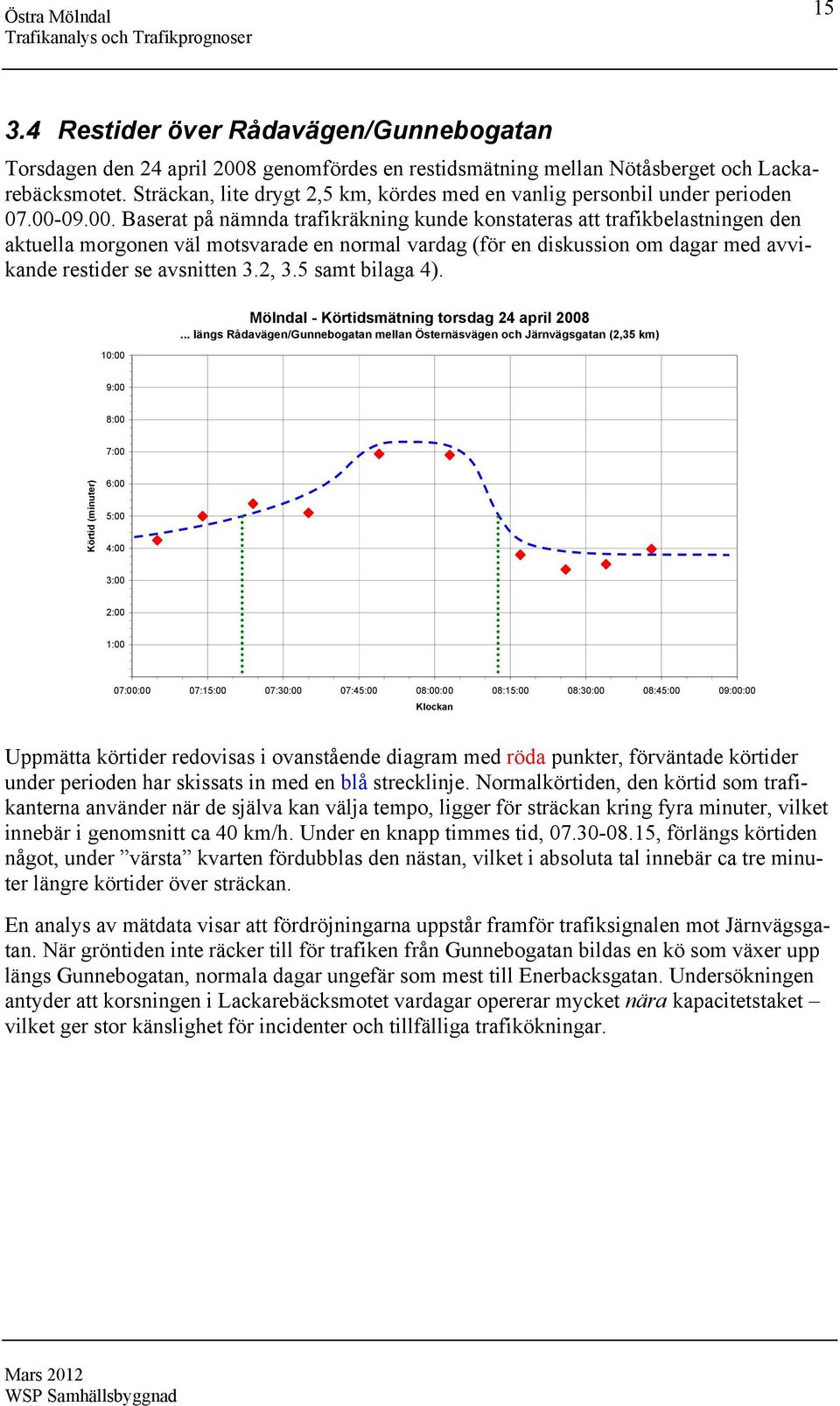 . Baserat på nämnda trafikräkning kunde konstateras att trafikbelastningen den aktuella morgonen väl motsvarade en normal vardag (för en diskussion om dagar med avvikande restider se avsnitten 3.2, 3.