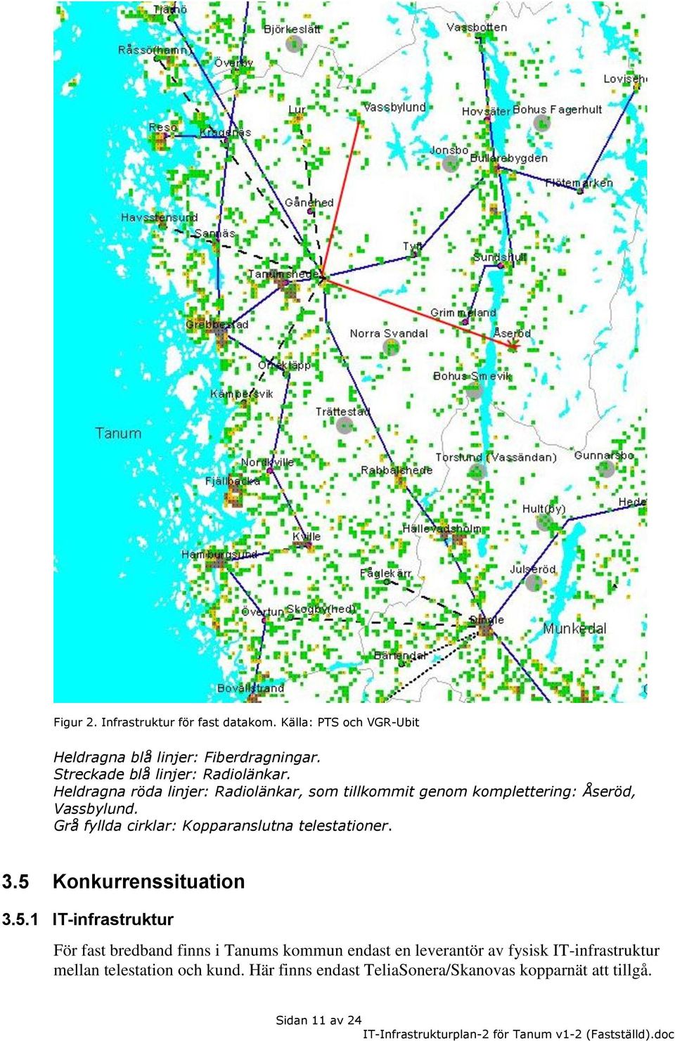 Grå fyllda cirklar: Kopparanslutna telestationer. 3.5 