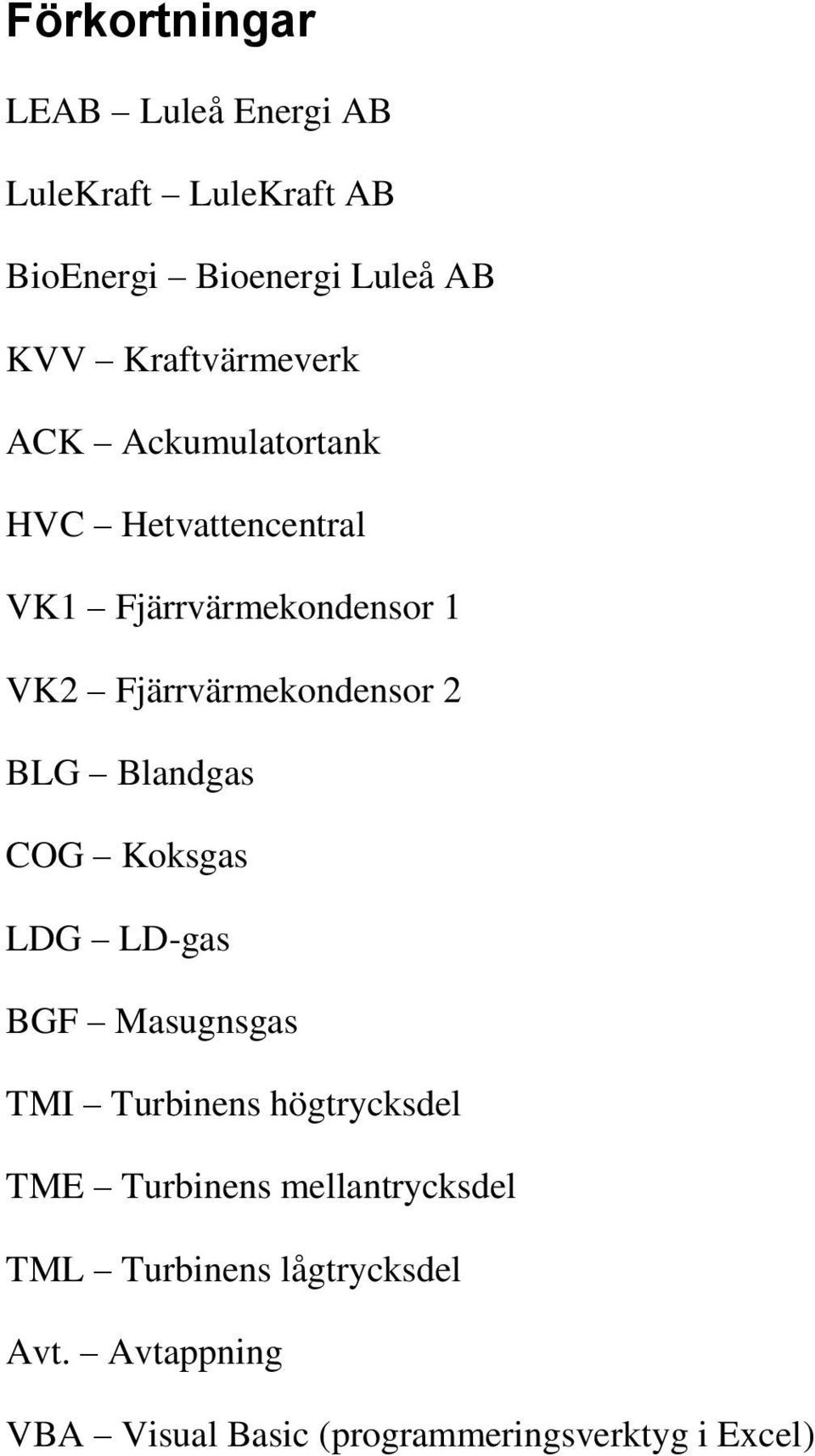 Fjärrvärmekondensor 2 BLG Blandgas COG Koksgas LDG LD-gas BGF Masugnsgas TMI Turbinens högtrycksdel