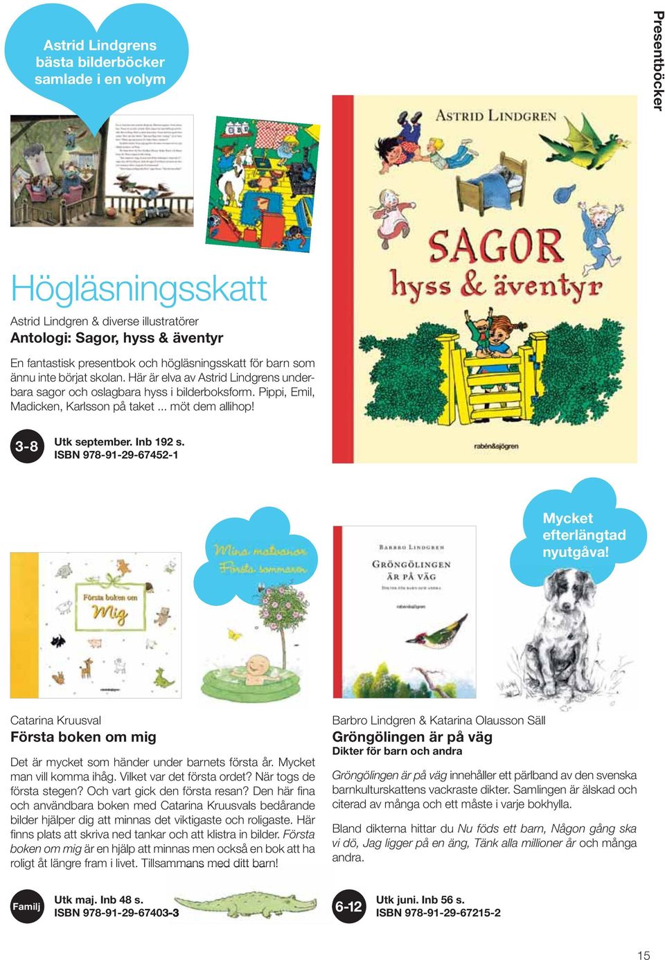 3-8 Utk september. Inb 192 s. ISBN 978-91-29-67452-1 Mycket efterlängtad nyutgåva! Catarina Kruusval Första boken om mig Det är mycket som händer under barnets första år. Mycket man vill komma ihåg.