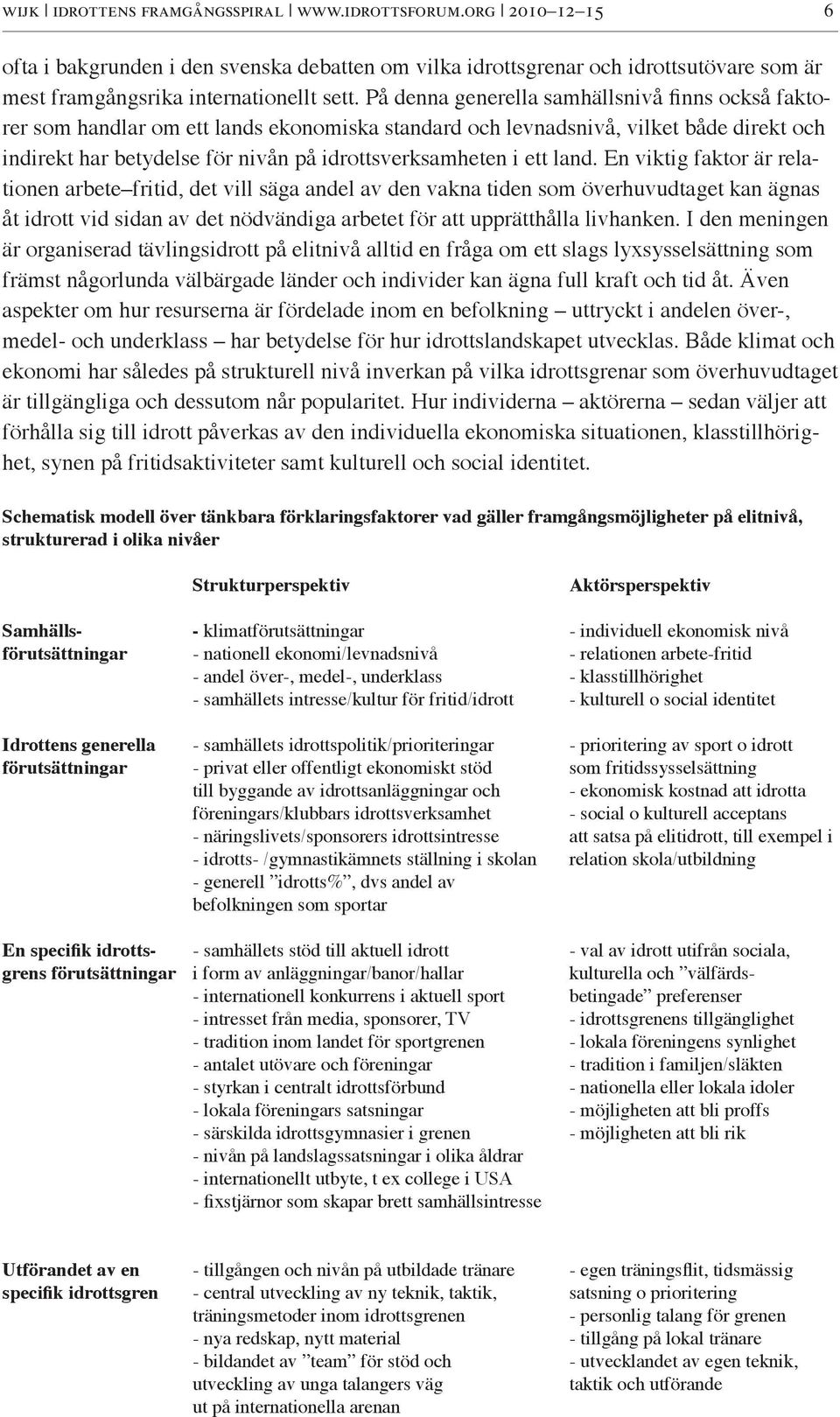 land. En viktig faktor är relationen arbete fritid, det vill säga andel av den vakna tiden som överhuvudtaget kan ägnas åt idrott vid sidan av det nödvändiga arbetet för att upprätthålla livhanken.