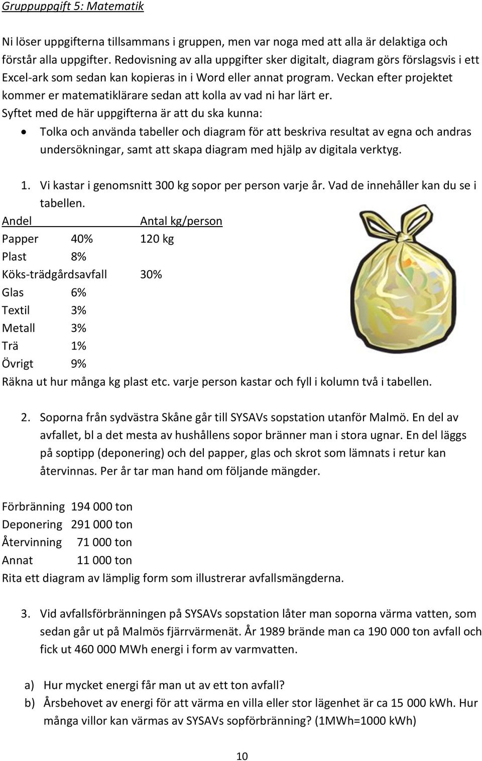 Veckan efter projektet kommer er matematiklärare sedan att kolla av vad ni har lärt er.