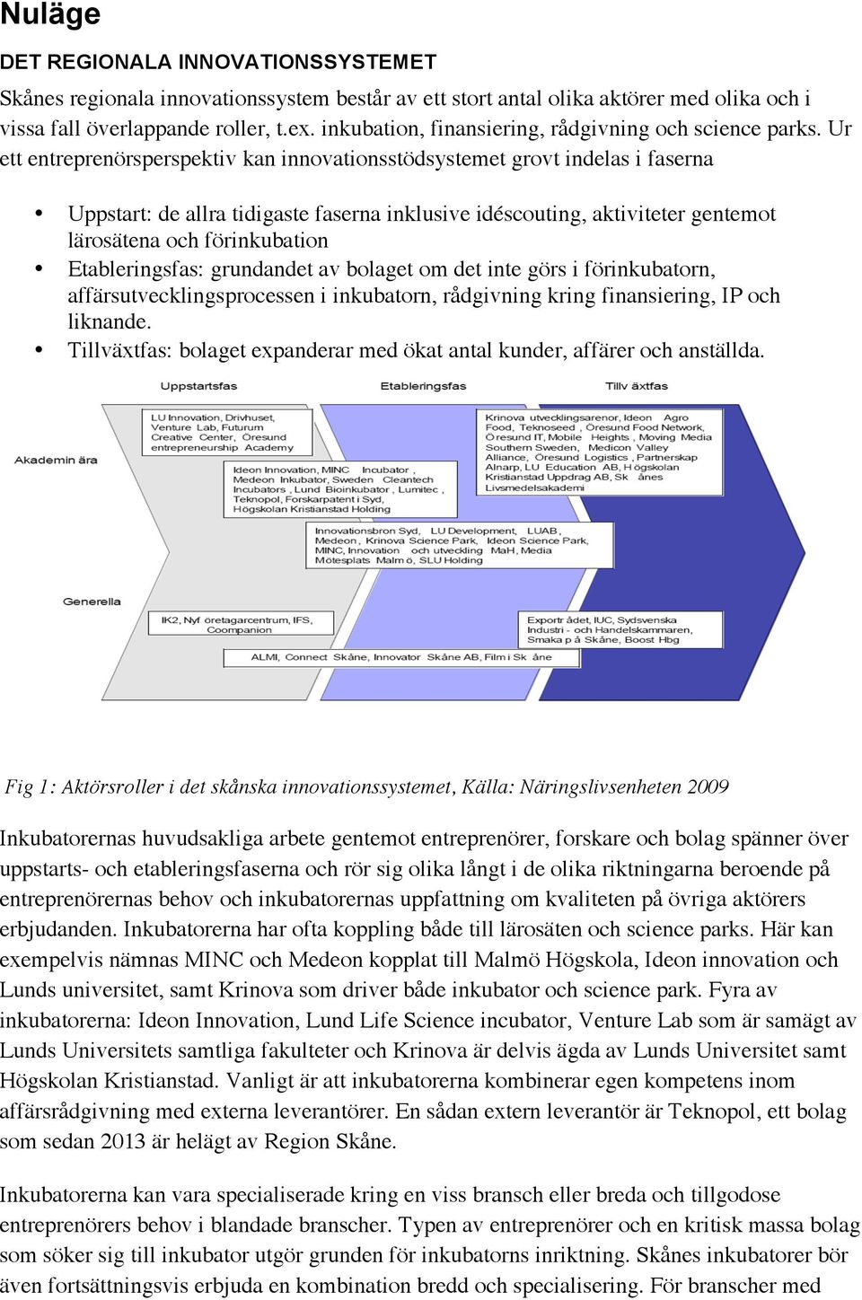 Ur ett entreprenörsperspektiv kan innovationsstödsystemet grovt indelas i faserna Uppstart: de allra tidigaste faserna inklusive idéscouting, aktiviteter gentemot lärosätena och förinkubation