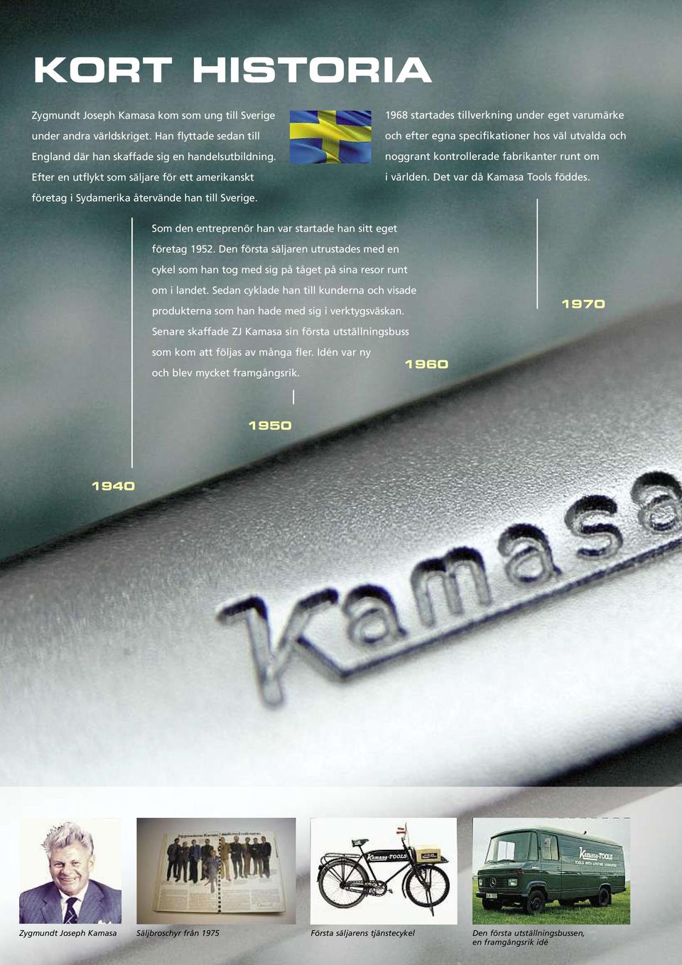 ivärlden. Det var då Kamasa Tools föddes. företag i Sydamerika återvände han till Sverige. Som den entreprenör han var startade han sitt eget företag 1952.