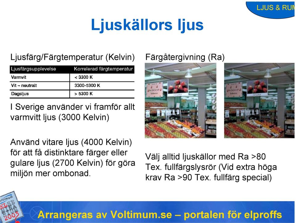 få distinktare färger eller gulare ljus (2700 Kelvin) för göra miljön mer ombonad.