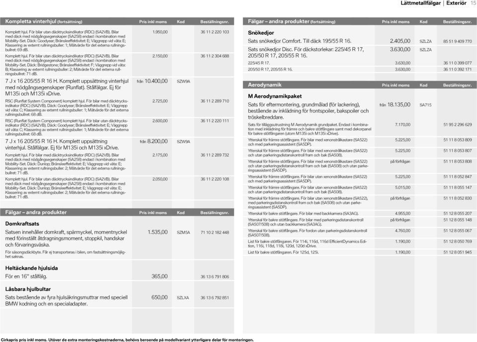 Däck: Goodyear; Bränsleeffektivitet: E; Väggrepp vid väta: E; Klassering av externt rullningsbuller: 1; Mätvärde för det externa rullningsbullret: 69 db. Komplett hjul.