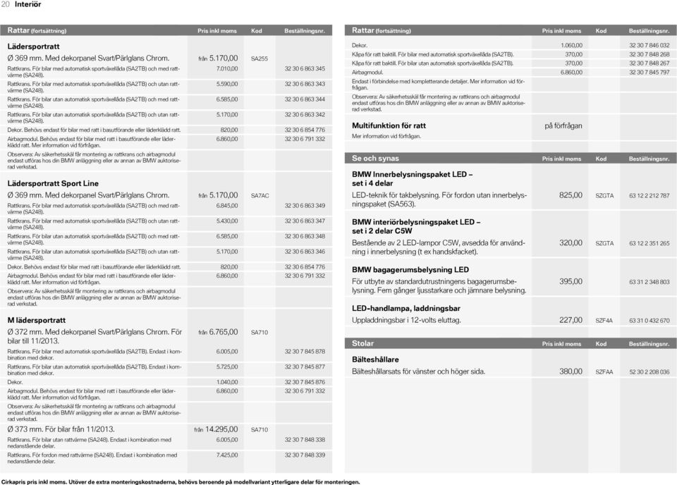 Rattkrans. För bilar utan automatisk sportväxellåda (SA2TB) och med rattvärme (SA248). Rattkrans. För bilar utan automatisk sportväxellåda (SA2TB) och utan rattvärme (SA248). 7.010,00 5.590,00 6.