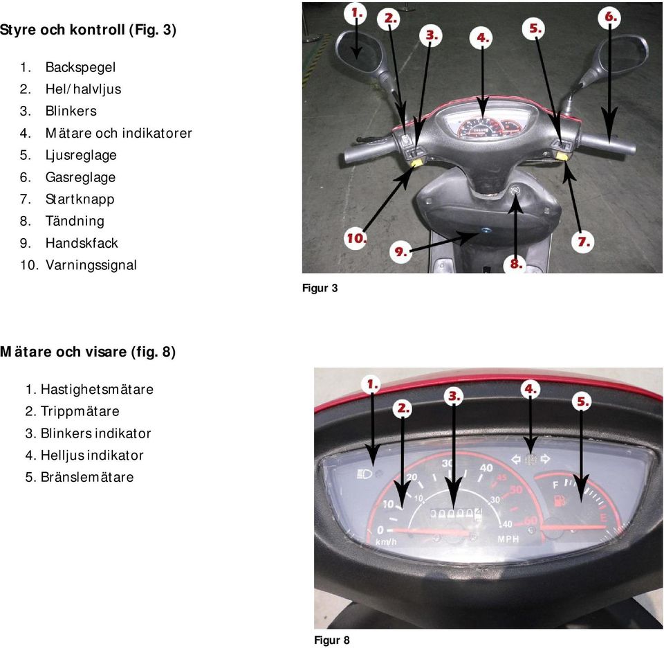 Handskfack 10. Varningssignal Figur 3 Mätare och visare (fig. 8) 1.