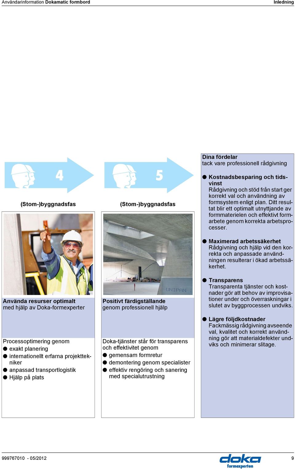 nvända resurser optimalt med hjälp av Doka-formexperter Processoptimering genom exakt planering internationellt erfarna projekttekniker anpassad transportlogistik Hjälp på plats Positivt