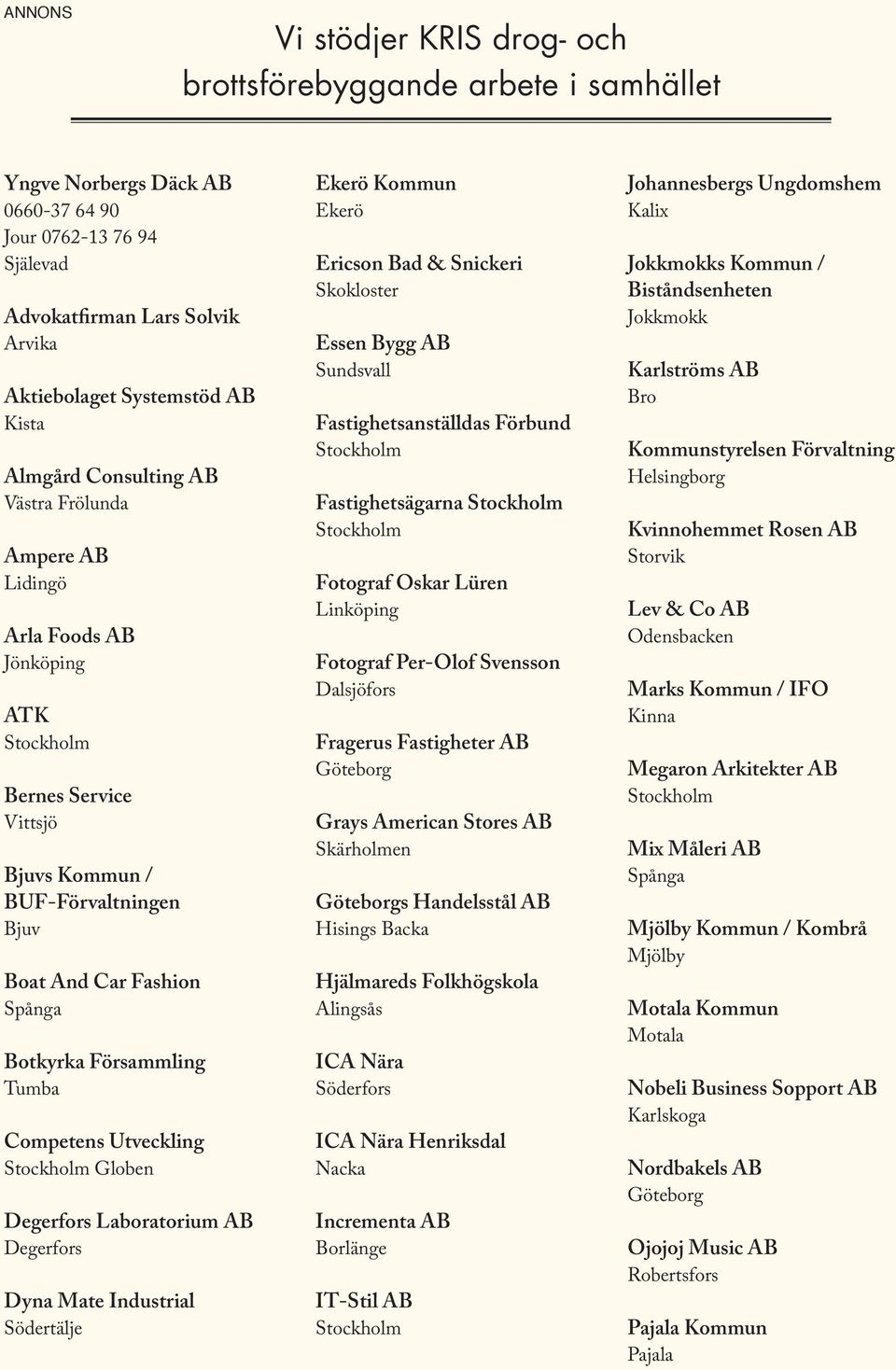 Försammling Tumba Competens Utveckling Stockholm Globen Degerfors Laboratorium AB Degerfors Dyna Mate Industrial Södertälje Ekerö Kommun Ekerö Ericson Bad & Snickeri Skokloster Essen Bygg AB