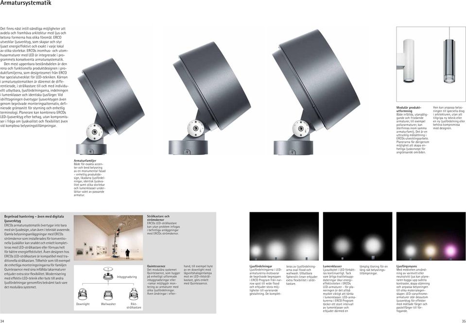 ERCOs inomhus- och utomhusarmaturer med LED är integrerade i programmets konsekventa armatursystematik.