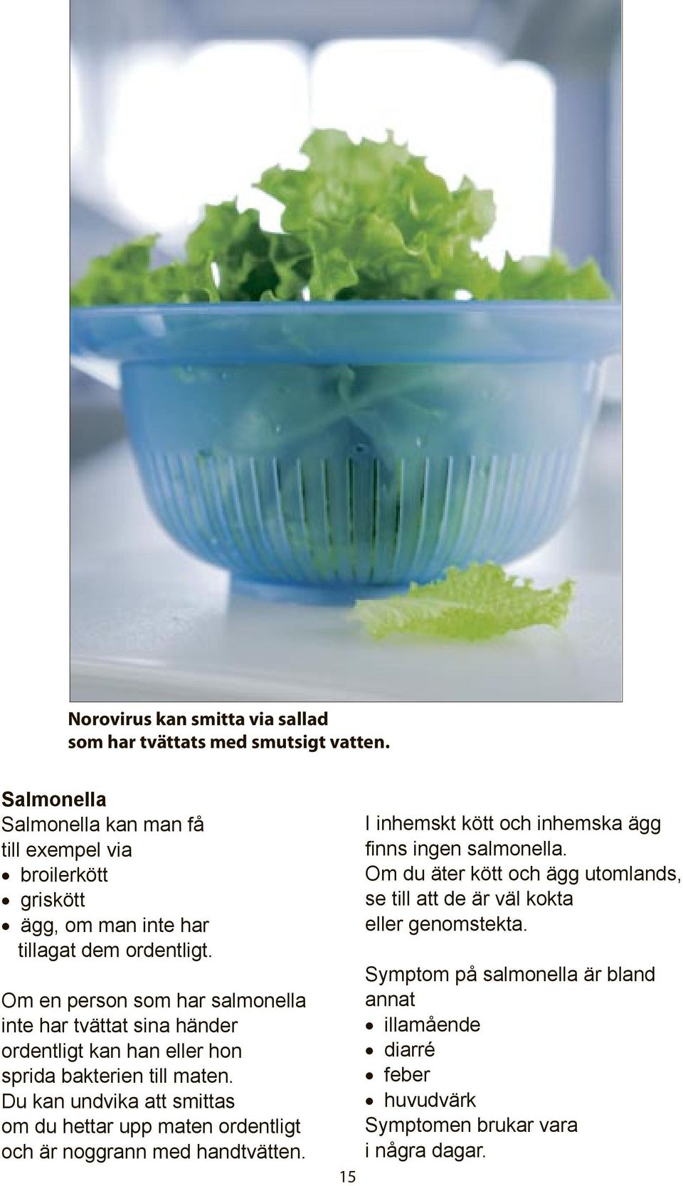 Om en person som har salmonella inte har tvättat sina händer ordentligt kan han eller hon sprida bakterien till maten.