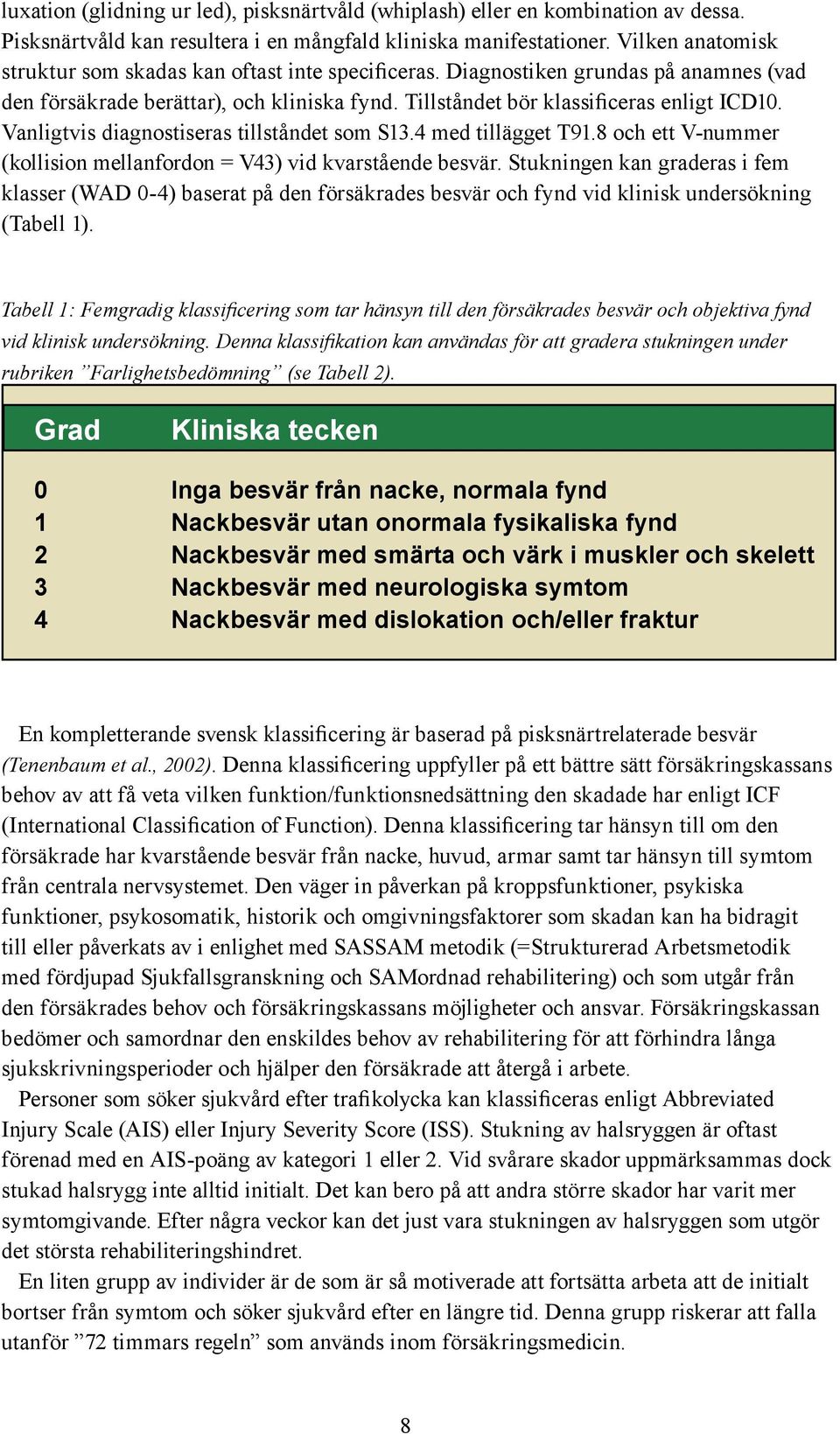 Vanligtvis diagnostiseras tillståndet som S13.4 med tillägget T91.8 och ett V-nummer (kollision mellanfordon = V43) vid kvarstående besvär.