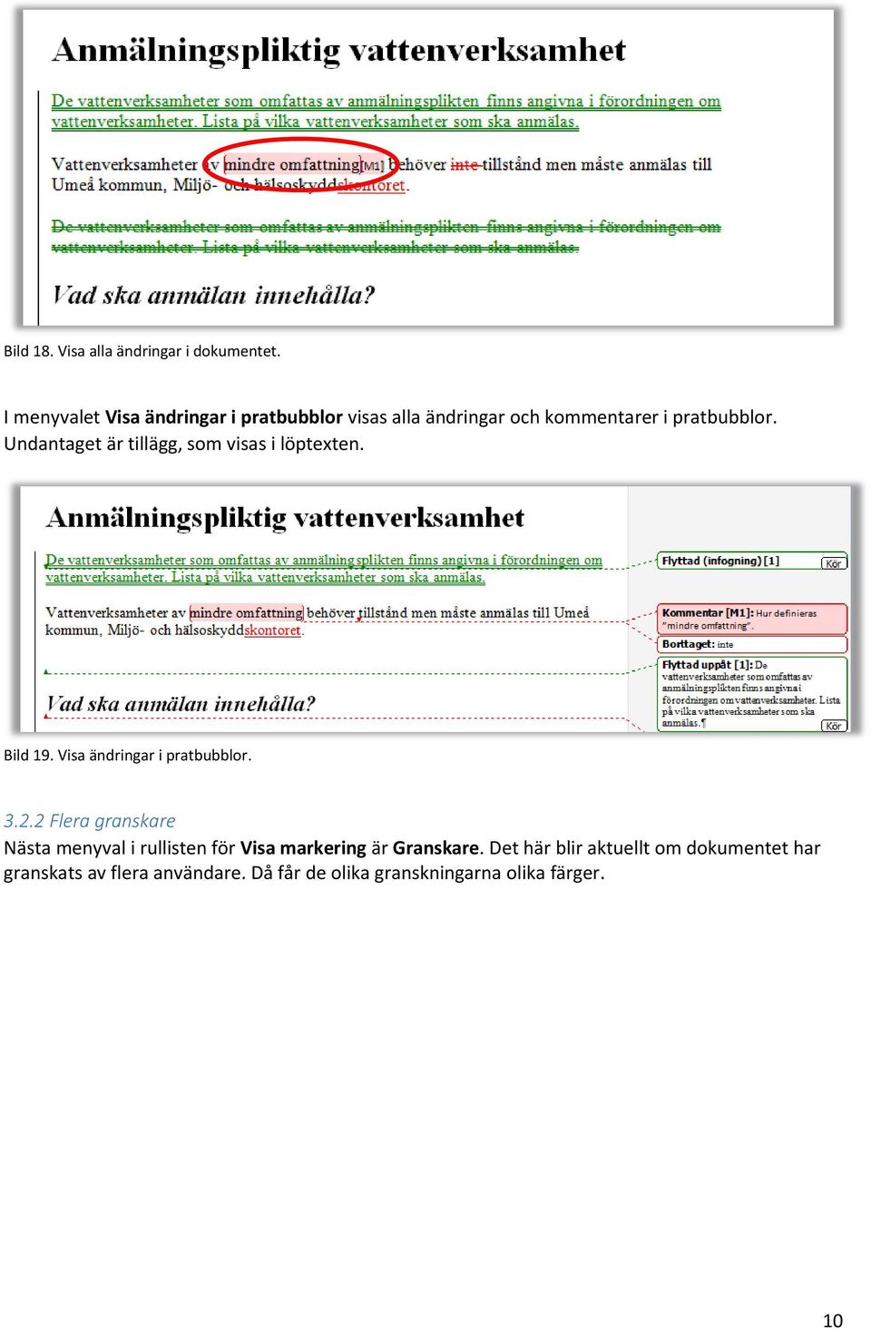 Undantaget är tillägg, som visas i löptexten. Bild 19. Visa ändringar i pratbubblor. 3.2.