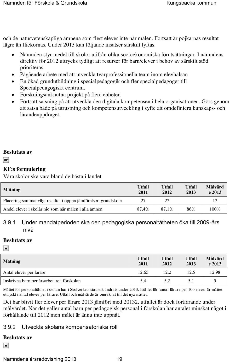 Pågående arbete med att utveckla tvärprofessionella team inom elevhälsan En ökad grundutbildning i specialpedagogik och fler specialpedagoger till Specialpedagogiskt centrum.