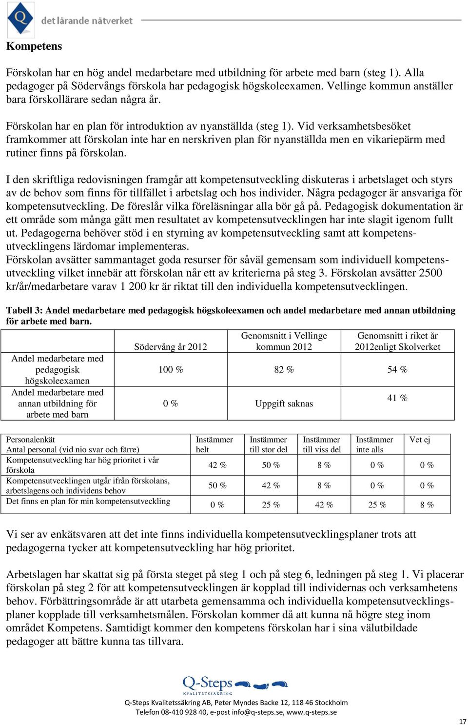 Vid verksamhetsbesöket framkommer att förskolan inte har en nerskriven plan för nyanställda men en vikariepärm med rutiner finns på förskolan.