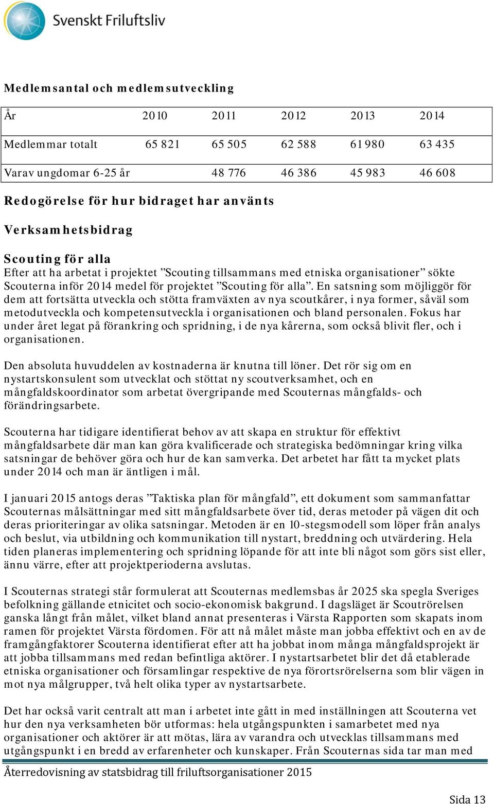 En satsning som möjliggör för dem att fortsätta utveckla och stötta framväxten av nya scoutkårer, i nya former, såväl som metodutveckla och kompetensutveckla i organisationen och bland personalen.