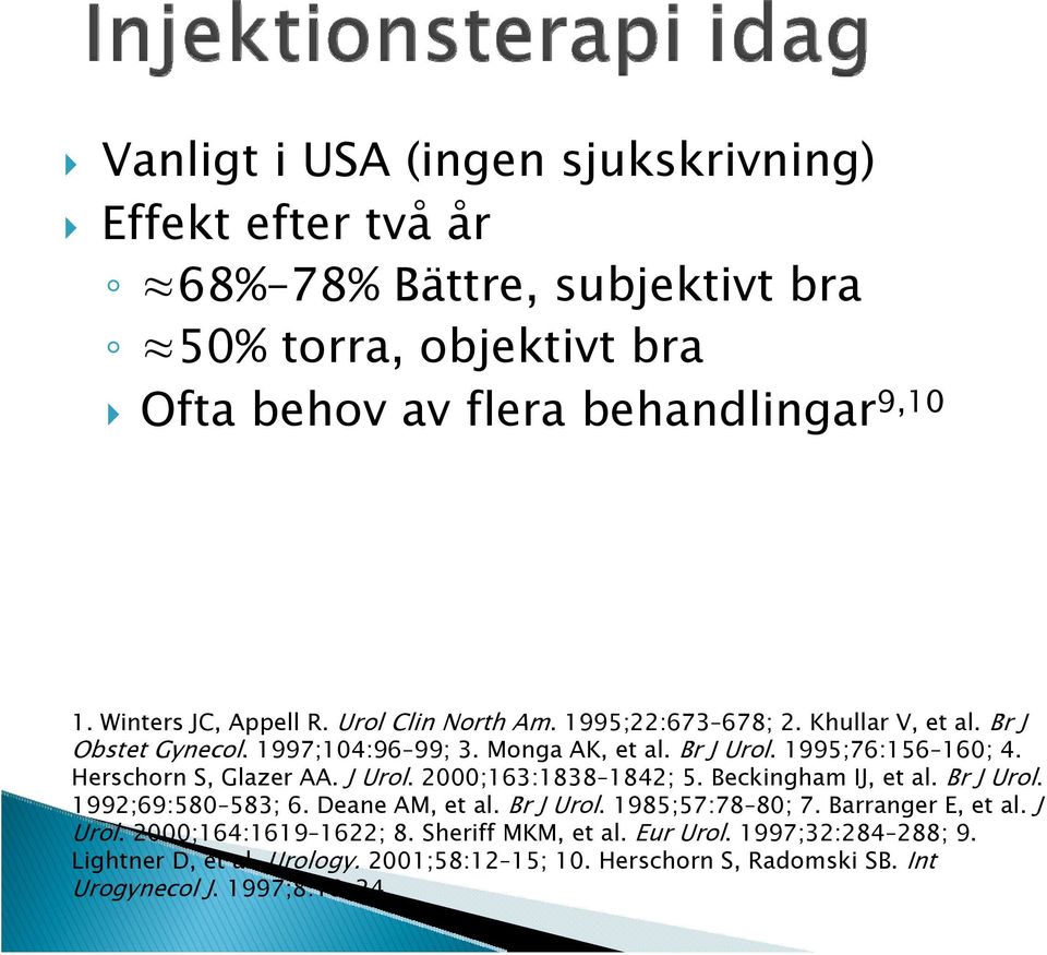 Herschorn S, Glazer AA. J Urol. 2000;163:1838 1842; 5. Beckingham IJ, et al. Br J Urol. 1992;69:580 583; 6. Deane AM, et al. Br J Urol. 1985;57:78 80; 7.