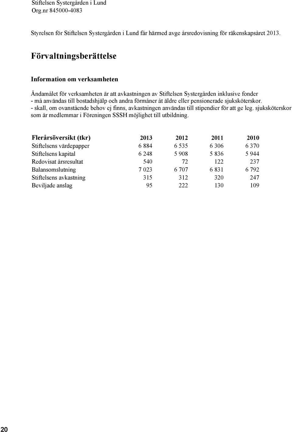 äldre eller pensionerade sjuksköterskor. - skall, om ovanstående behov ej finns, avkastningen användas till stipendier för att ge leg.