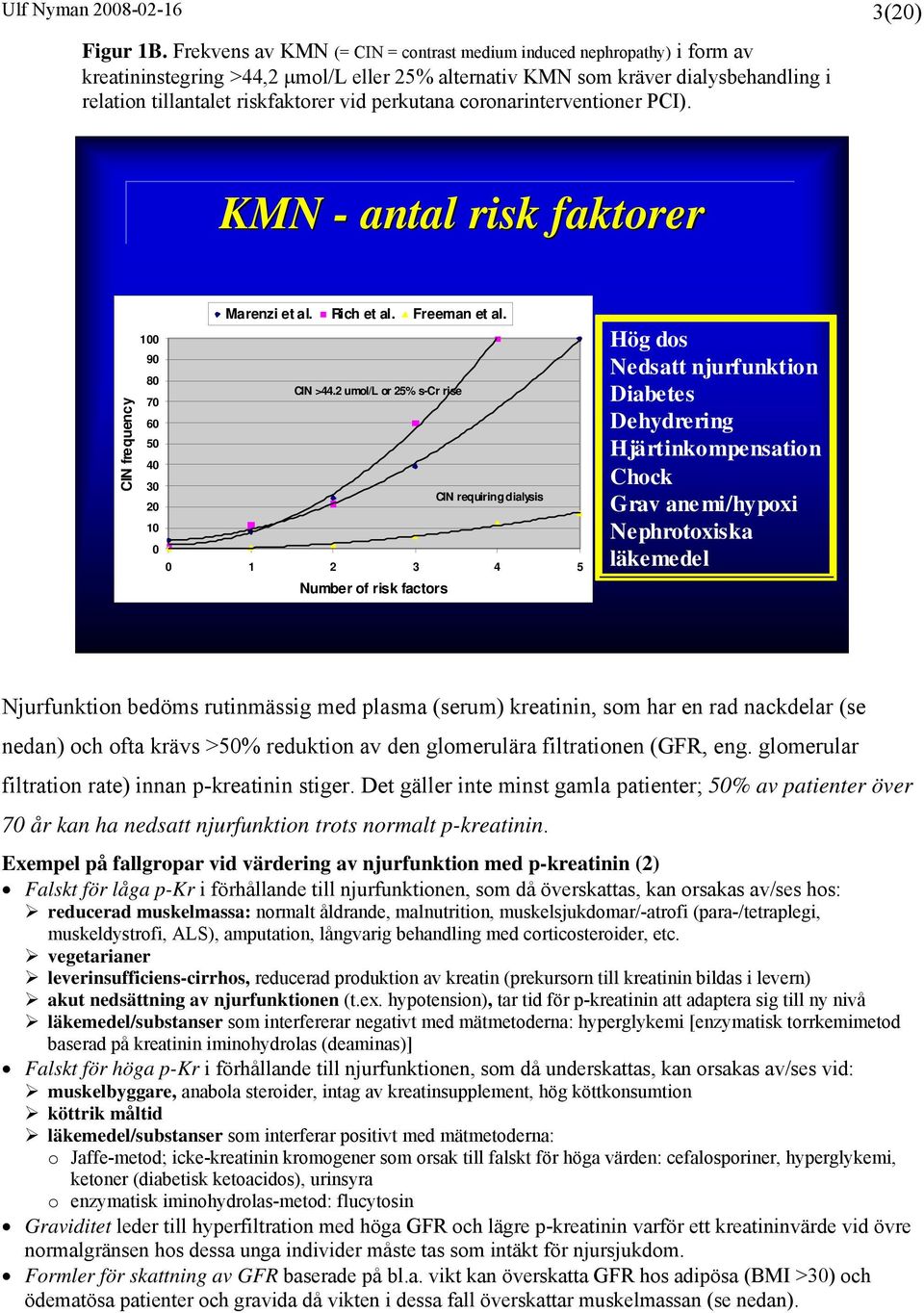 perkutana coronarinterventioner PCI). KMN - antal risk faktorer CIN frequency Marenzi et al. Rich et al. Freeman et al. 100 90 80 CIN >44.