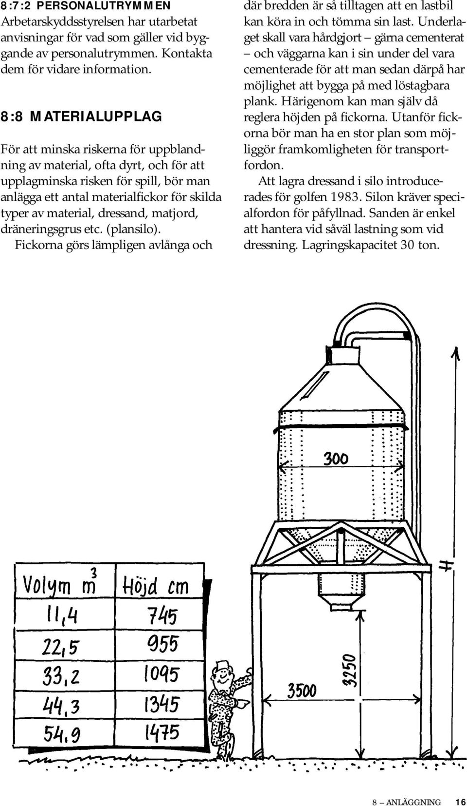 dressand, matjord, dräneringsgrus etc. (plansilo). Fickorna görs lämpligen avlånga och där bredden är så tilltagen att en lastbil kan köra in och tömma sin last.