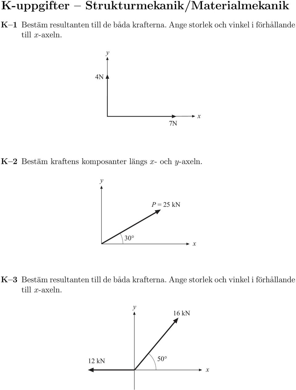 y 4N 7N x K 2 Bestäm kraftens komposanter längs x- och y-axeln.