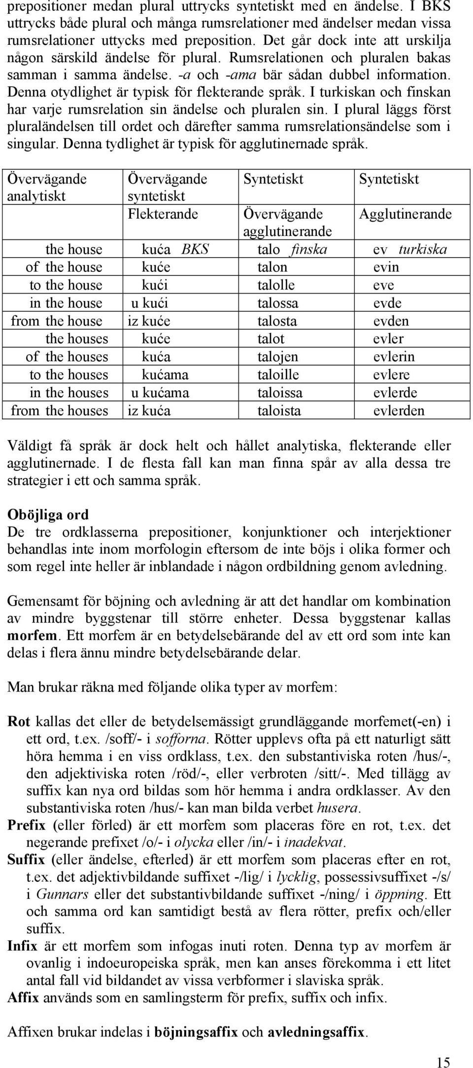 Denna otydlighet är typisk för flekterande språk. I turkiskan och finskan har varje rumsrelation sin ändelse och pluralen sin.
