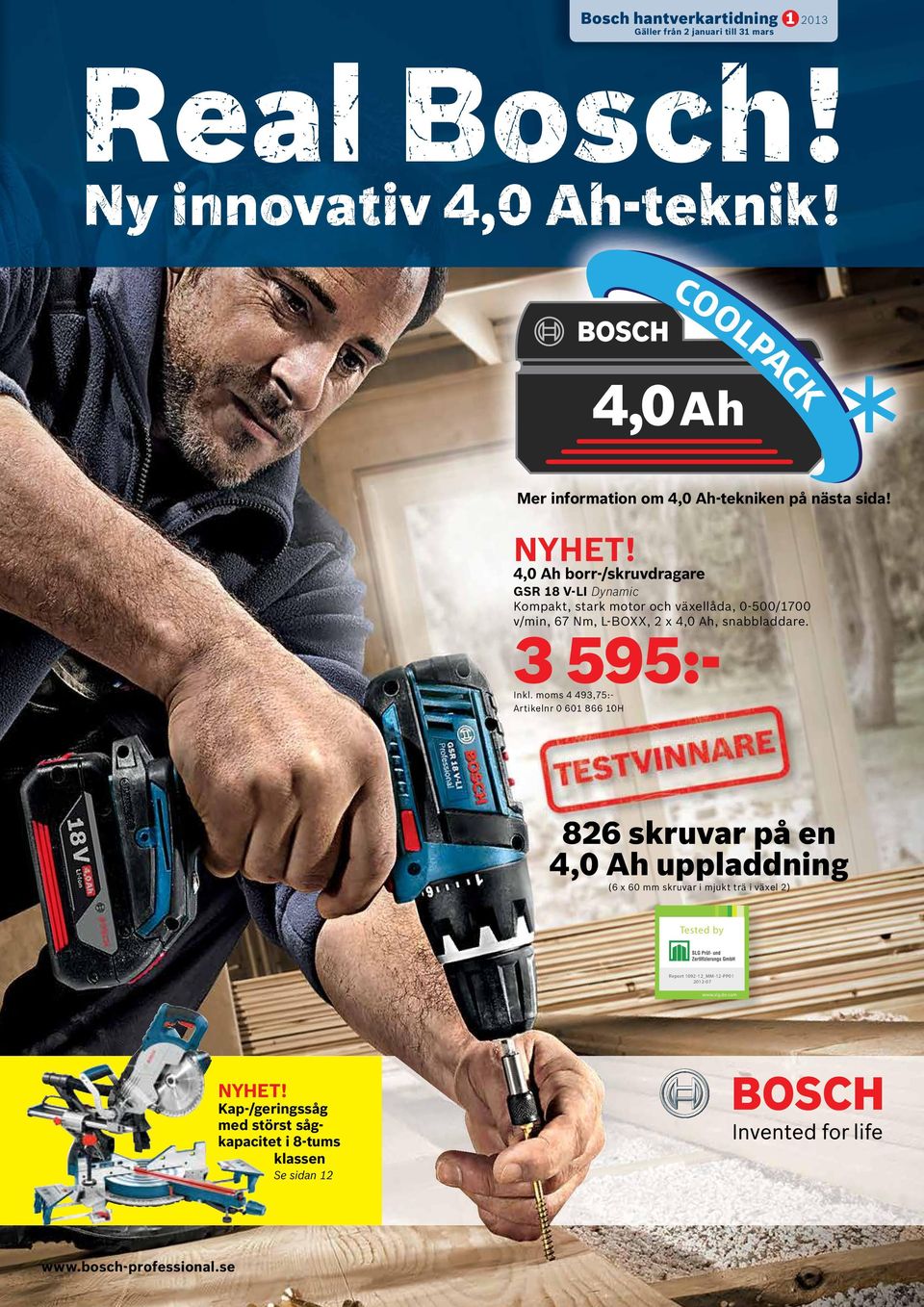 4,0 Ah borr-/skruvdragare GSR 18 V-LI Dynamic Kompakt, stark motor och växellåda, 0-500/1700 v/min, 67 Nm, L-BOXX, 2 x 4,0 Ah, snabbladdare.