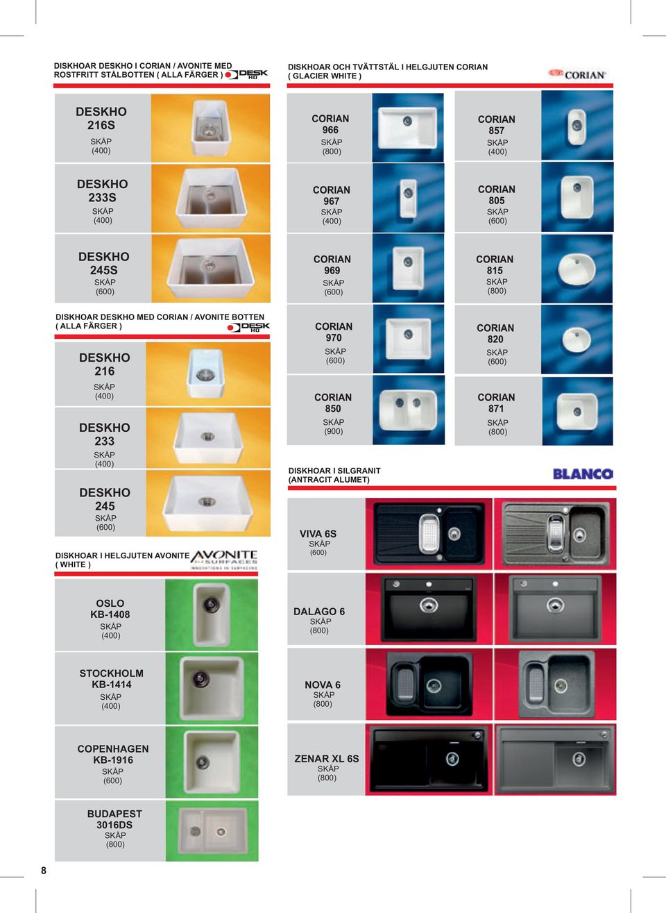 FÄRGER ) DESKHO 216 DESKHO 233 DESKHO 245 DISKHOAR I HELGJUTEN AVONITE ( WHITE ) (900) DISKHOAR I SILGRANIT