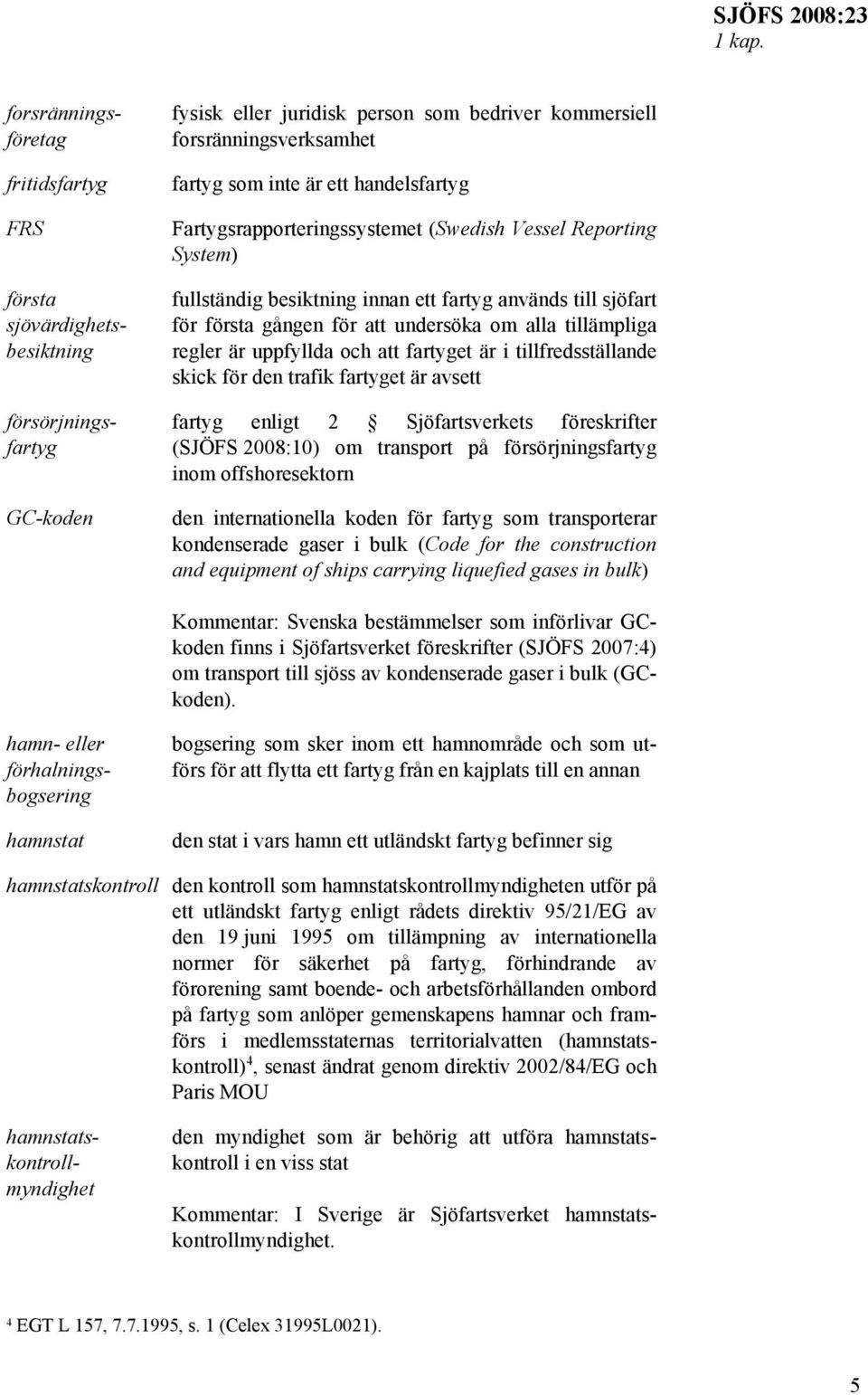 handelsfartyg Fartygsrapporteringssystemet (Swedish Vessel Reporting System) fullständig besiktning innan ett fartyg används till sjöfart för första gången för att undersöka om alla tillämpliga