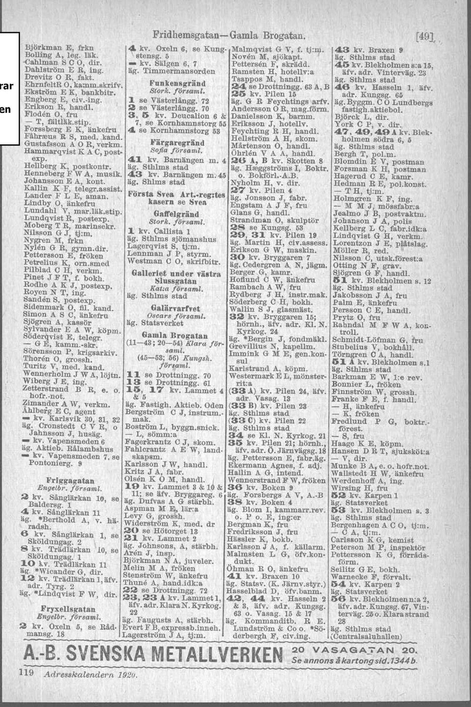 Tsappos M, hand!. EhrnfeltRO,ka:nm.8krifv. Funkensgränd a48edrottningg.63a,b 46 kv, Hasseln l, äfv. Eks~röm E K, bankbitr, Stork.!ÖTsa"'l. 215 kv. Pilen 15 adr. Kungsg. 65 Engberg E, civ..ing. 1 se Västerlängg.