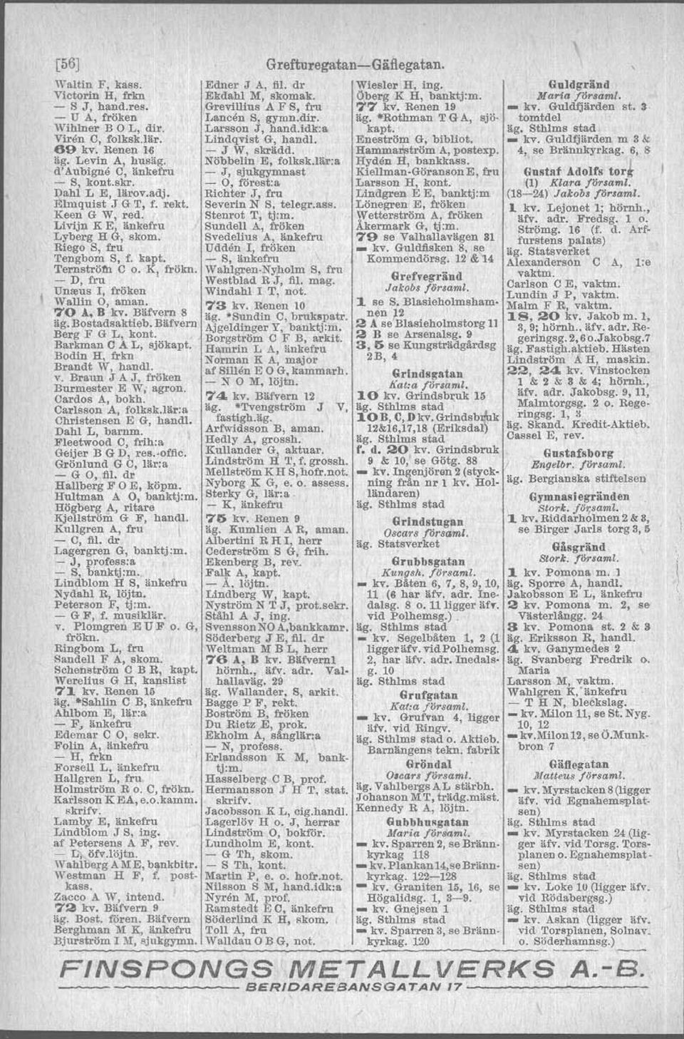 Bäfvern 8 äg. Bostadsaktieb. Bäfvern Berg F G L, kont. Barkman C A L, sjökapt. Bodin H, frlm Brandt W, hand!. v. Braun J A J, fröken Burmester E W,. agron. Cardos A, bokh. Carlsson' A, folksk.