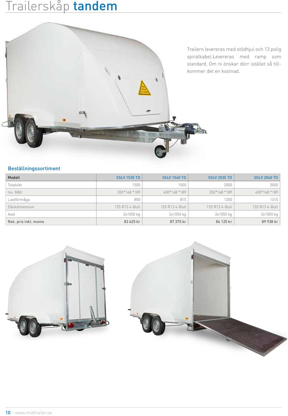 Beställningssortiment Modell SSLV 1535 TD SSLV 1540 TD SSLV 2035 TD SSLV 2040 TD Totalvikt 1500 1500 2000 2000 Inv.