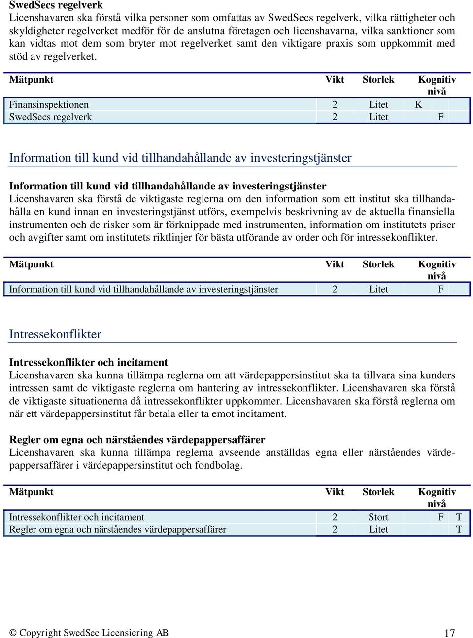 Finansinspektionen 2 Litet K SwedSecs regelverk 2 Litet F Information till kund vid tillhandahållande av investeringstjänster Information till kund vid tillhandahållande av investeringstjänster