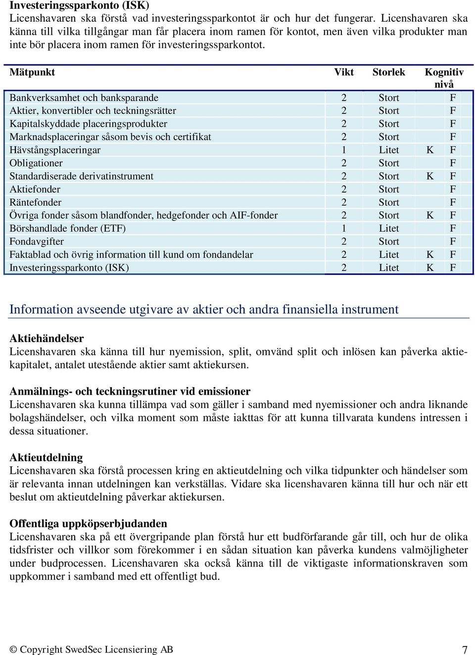 Bankverksamhet och banksparande 2 Stort F Aktier, konvertibler och teckningsrätter 2 Stort F Kapitalskyddade placeringsprodukter 2 Stort F Marknadsplaceringar såsom bevis och certifikat 2 Stort F