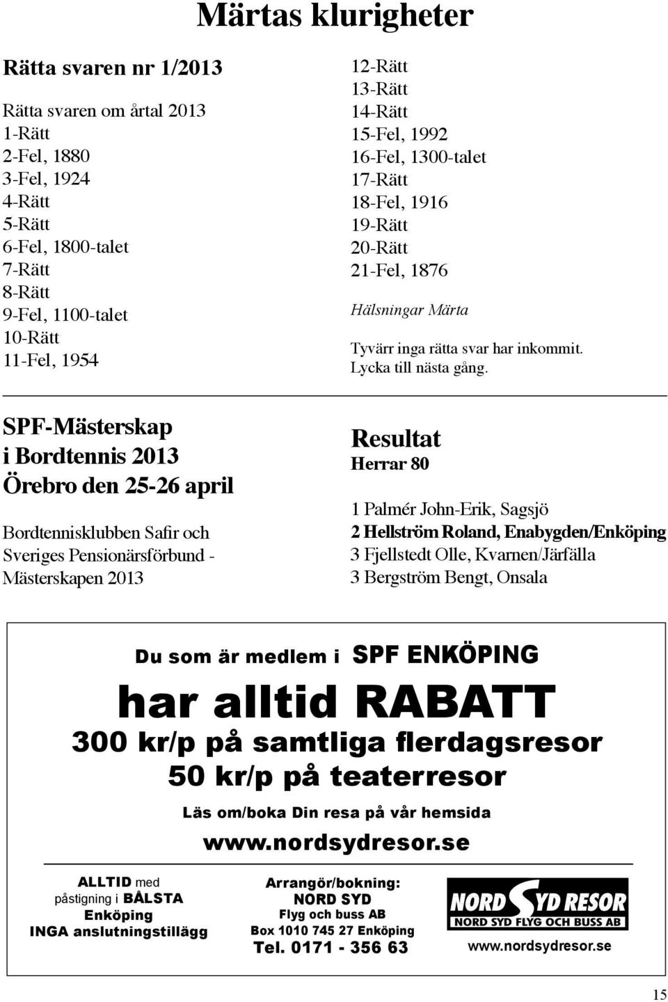 19-Rätt 20-Rätt 21-Fel, 1876 Hälsningar Märta Tyvärr inga rätta svar har inkommit. Lycka till nästa gång.