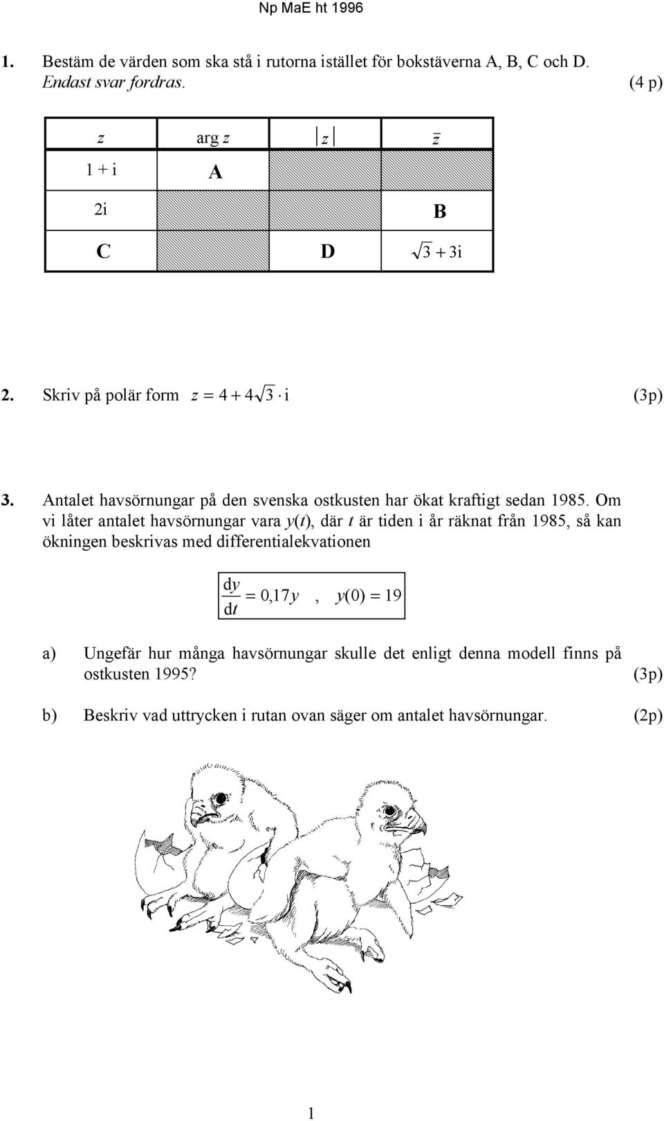 Om vi låter antalet havsörnungar vara y(t), där t är tiden i år räknat från 1985, så kan ökningen beskrivas med differentialekvationen dy dt = 017,