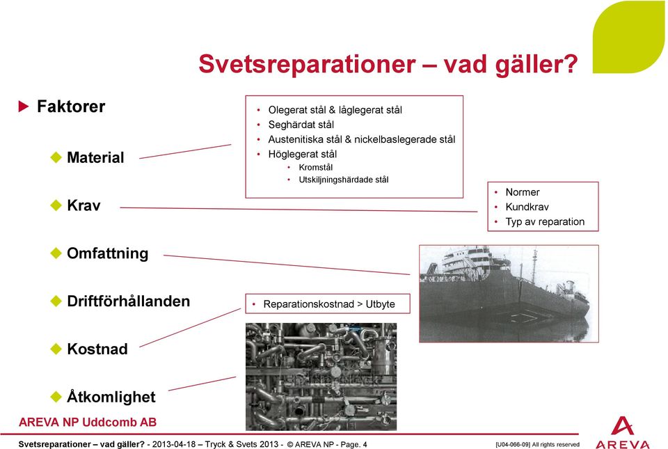 stål & nickelbaslegerade stål Höglegerat stål Kromstål Utskiljningshärdade stål Normer Kundkrav