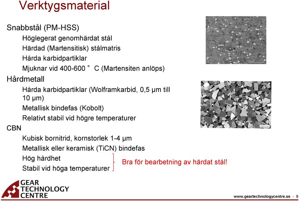 Metallisk bindefas (Kobolt) Relativt stabil vid högre temperaturer Kubisk bornitrid, kornstorlek 1-4 µm Metallisk eller