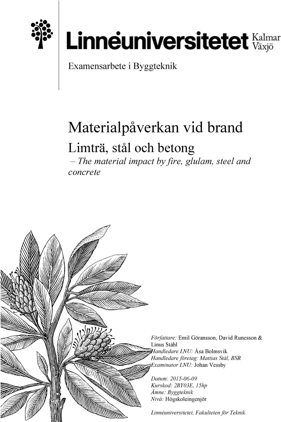 LNU: Åsa Bolmsvik Handledare företag: Mattias Stål, BSR Examinator LNU: Johan Vessby Datum: